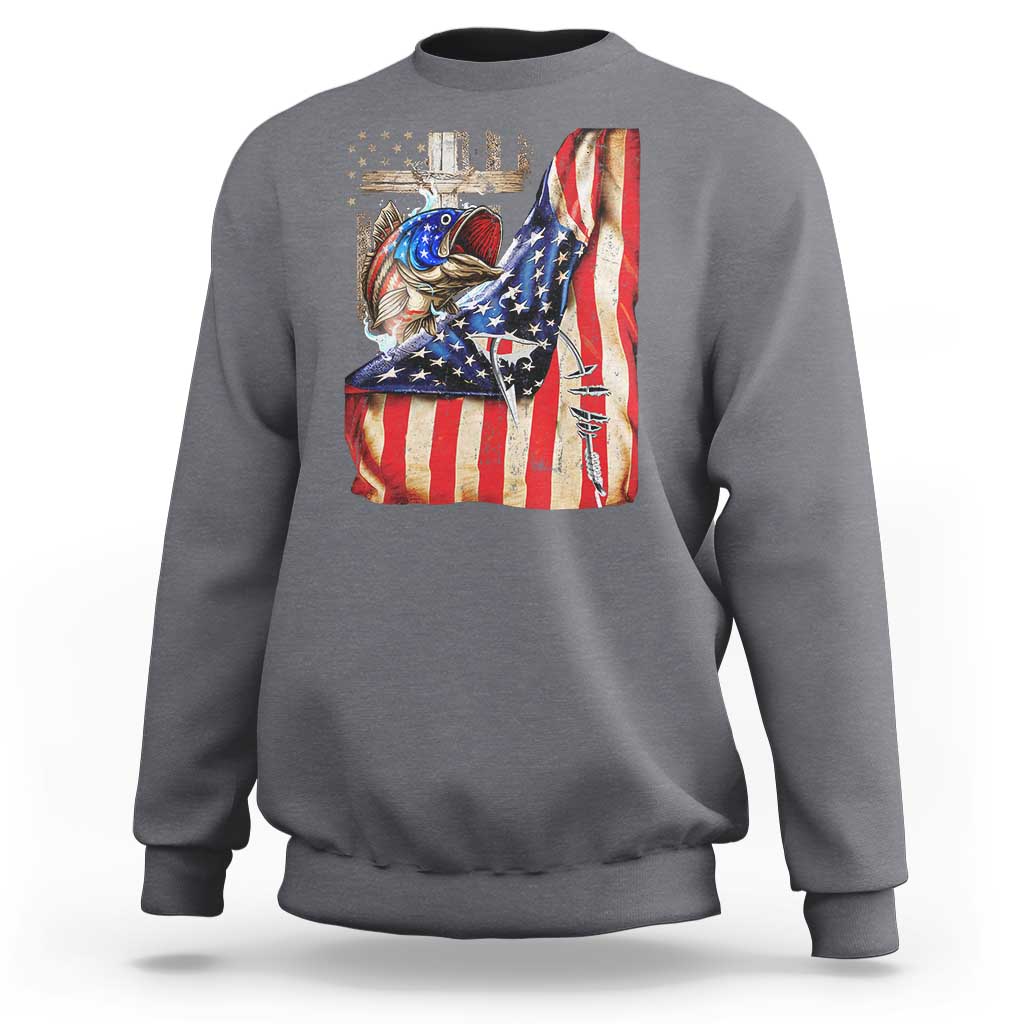 Fisherman Christian Fishing Vintage American Flag Sweatshirt - Wonder Print Shop