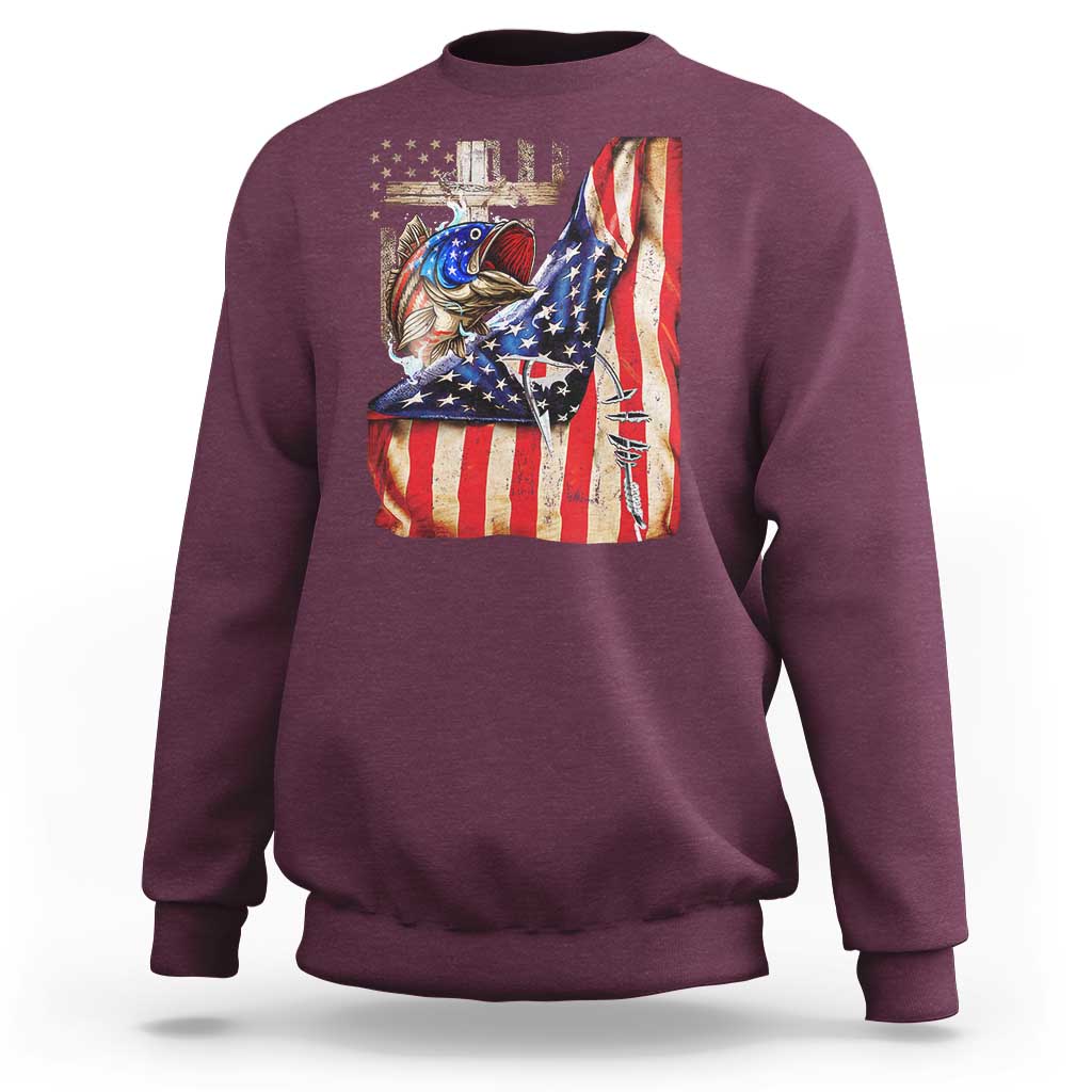 Fisherman Christian Fishing Vintage American Flag Sweatshirt - Wonder Print Shop