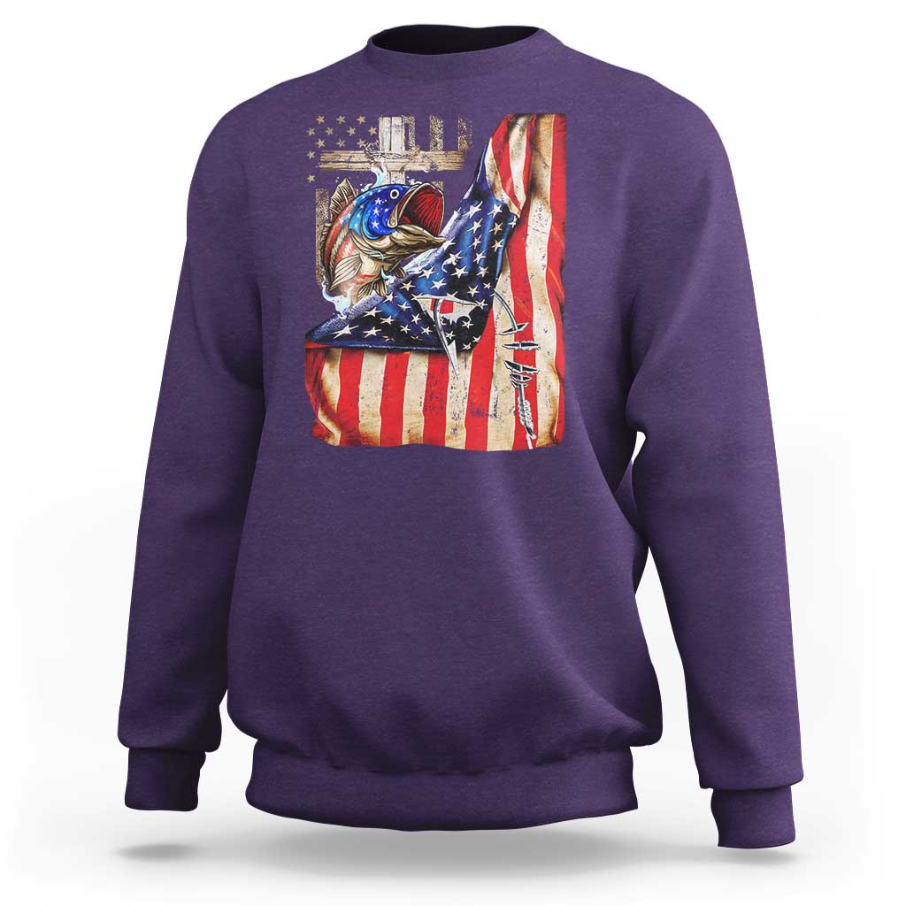 Fisherman Christian Fishing Vintage American Flag Sweatshirt - Wonder Print Shop
