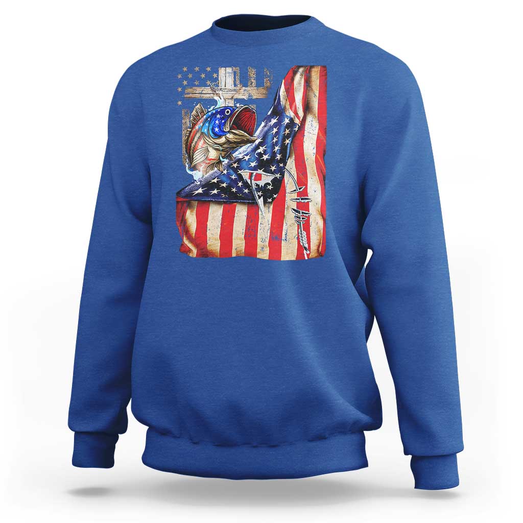 Fisherman Christian Fishing Vintage American Flag Sweatshirt - Wonder Print Shop