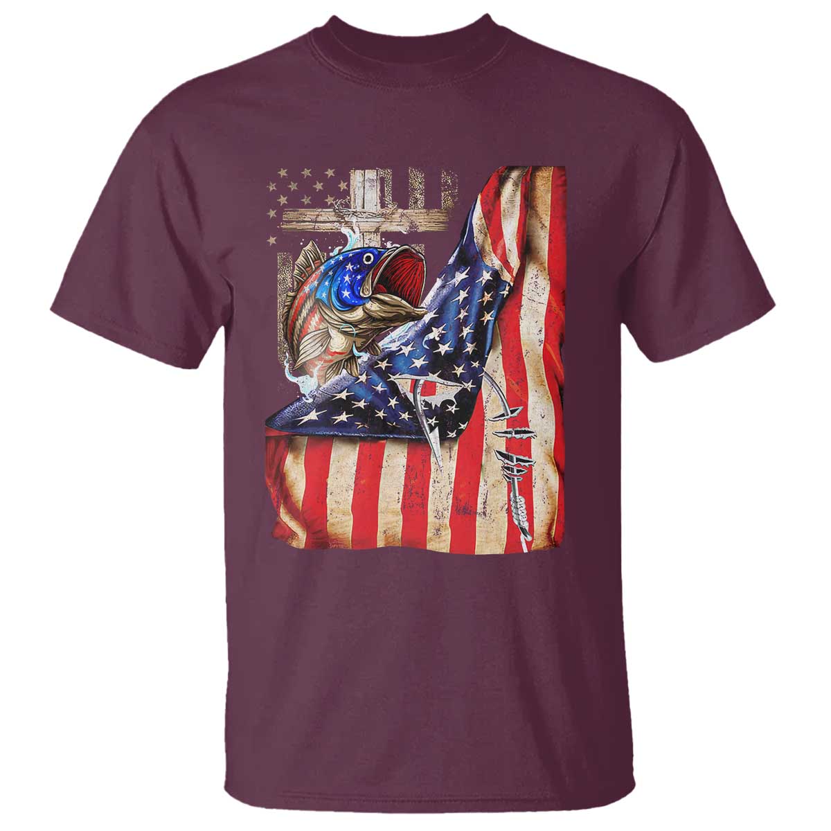 Fisherman Christian Fishing Vintage American Flag T Shirt - Wonder Print Shop