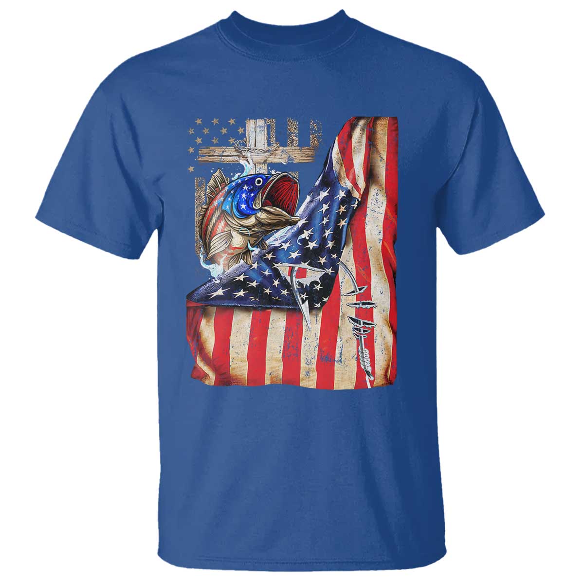 Fisherman Christian Fishing Vintage American Flag T Shirt - Wonder Print Shop