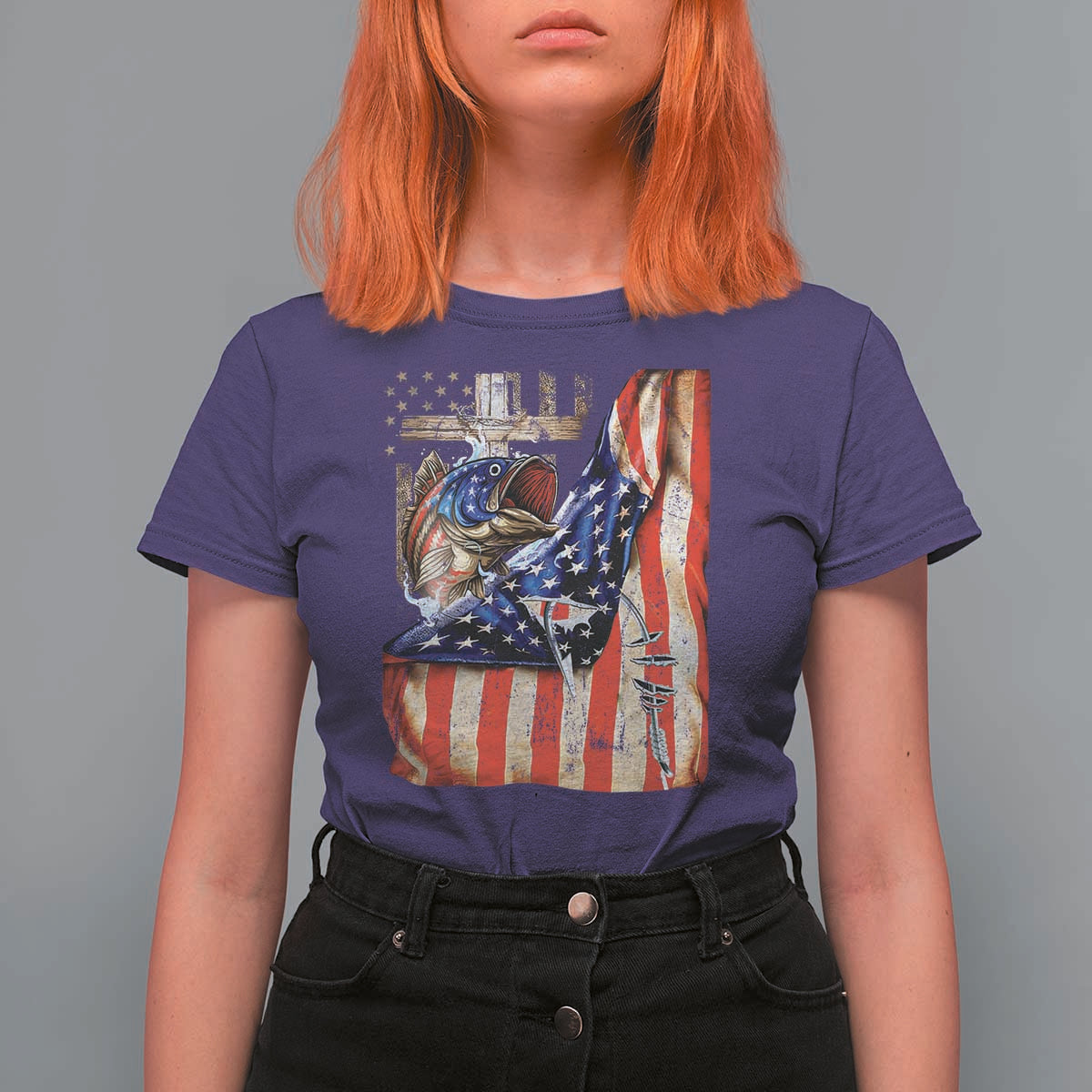 Fisherman Christian Fishing Vintage American Flag T Shirt For Women - Wonder Print Shop