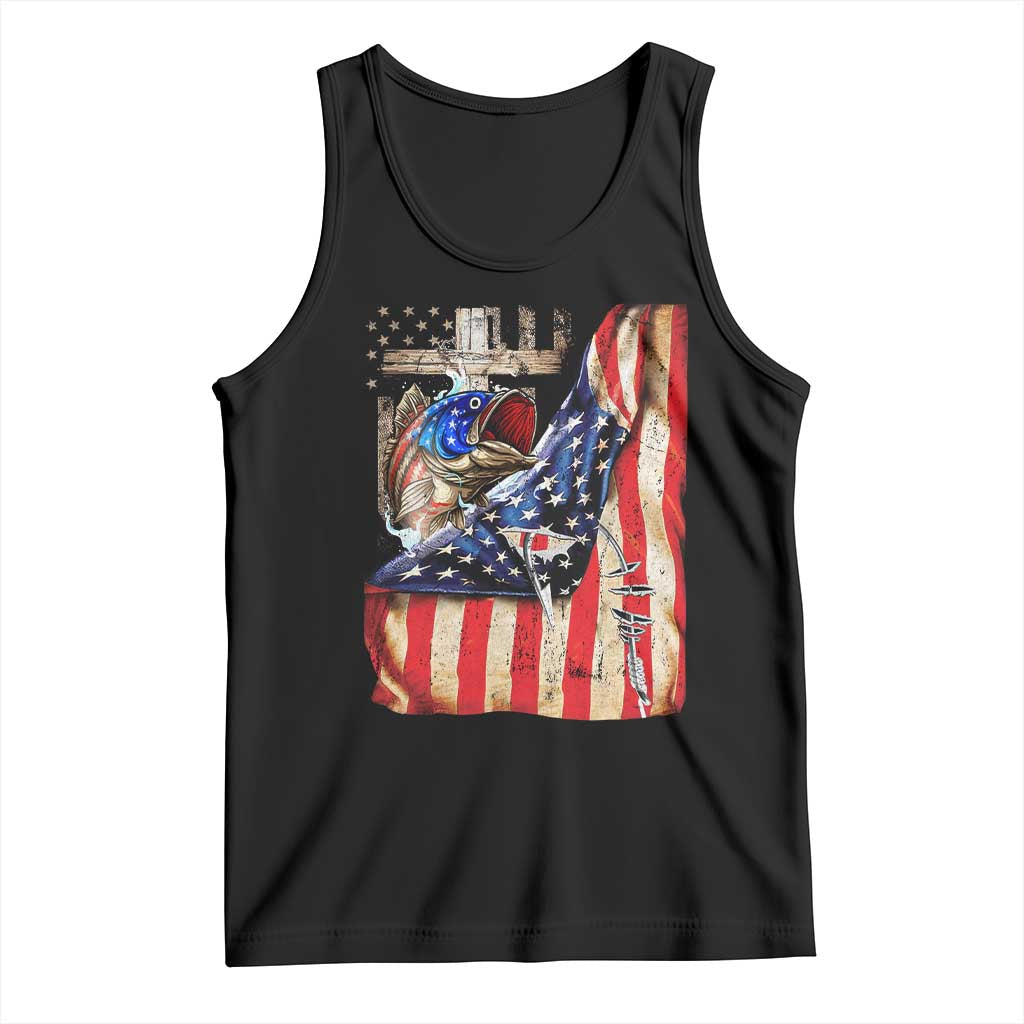 Fisherman Christian Fishing Vintage American Flag Tank Top - Wonder Print Shop