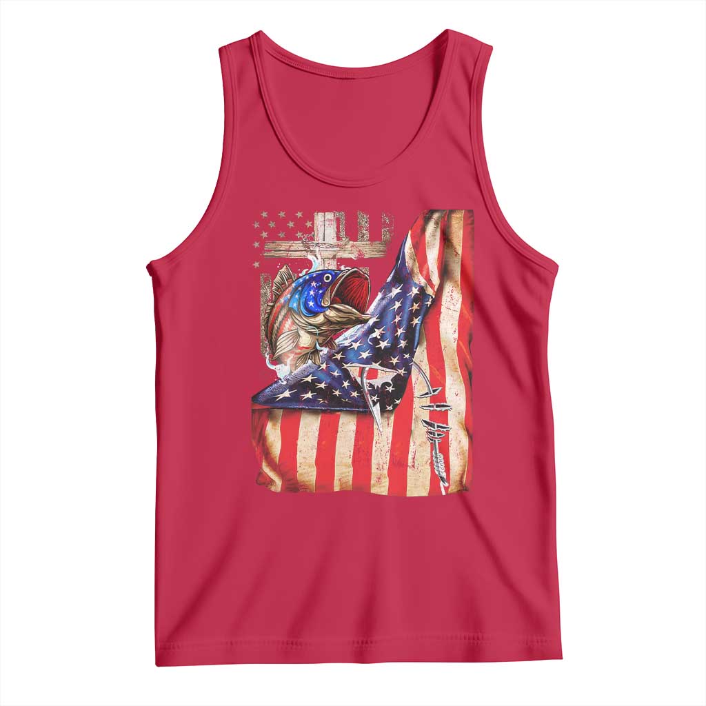 Fisherman Christian Fishing Vintage American Flag Tank Top - Wonder Print Shop