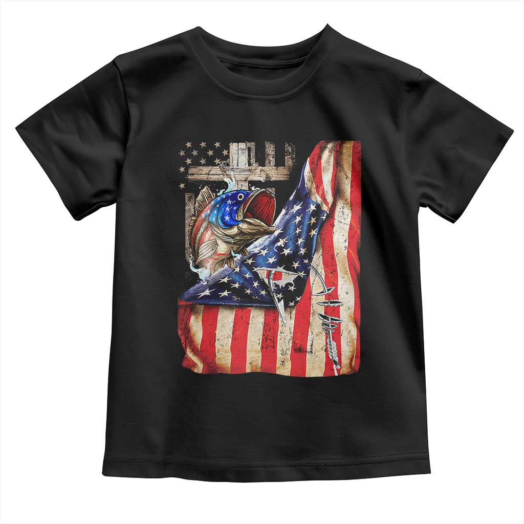 Fisherman Christian Fishing Vintage American Flag Toddler T Shirt - Wonder Print Shop