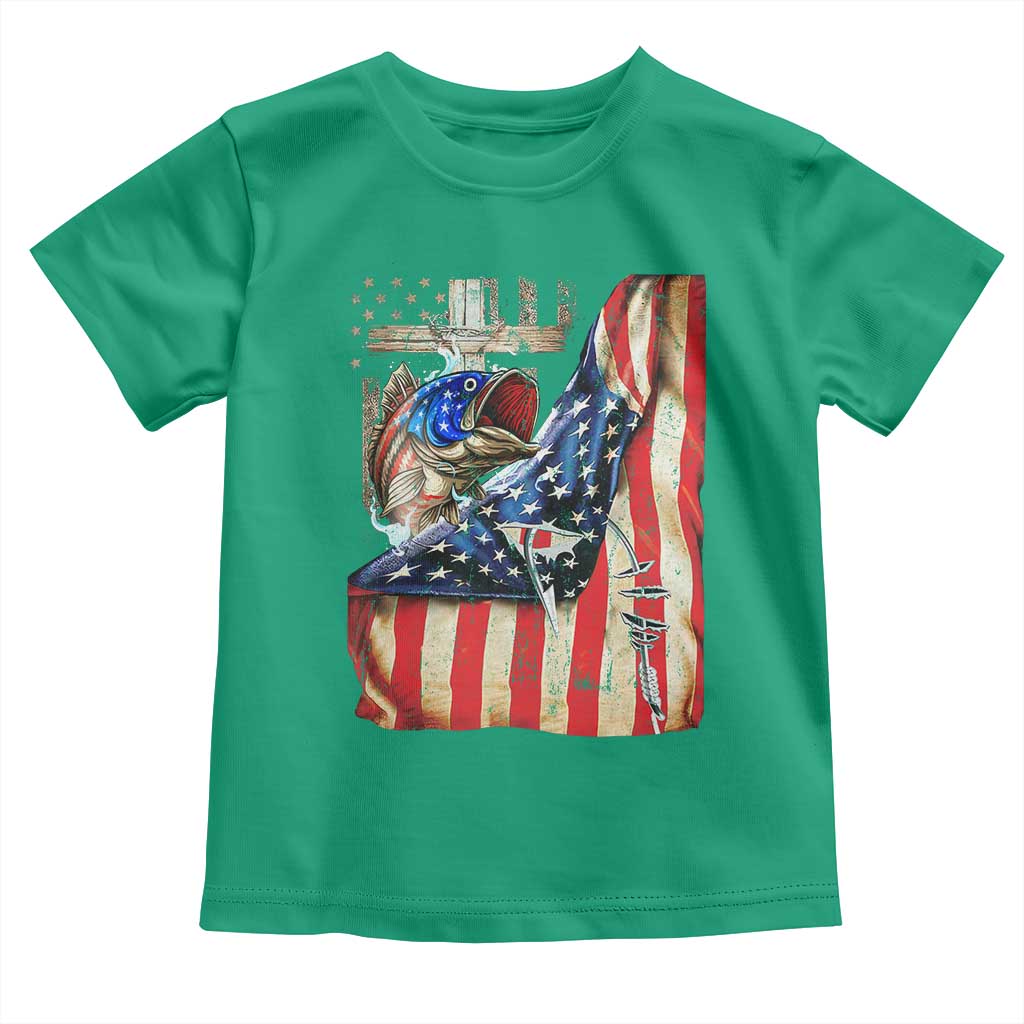 Fisherman Christian Fishing Vintage American Flag Toddler T Shirt - Wonder Print Shop