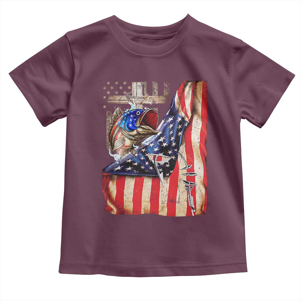 Fisherman Christian Fishing Vintage American Flag Toddler T Shirt - Wonder Print Shop