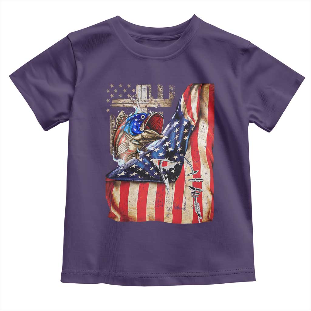 Fisherman Christian Fishing Vintage American Flag Toddler T Shirt - Wonder Print Shop