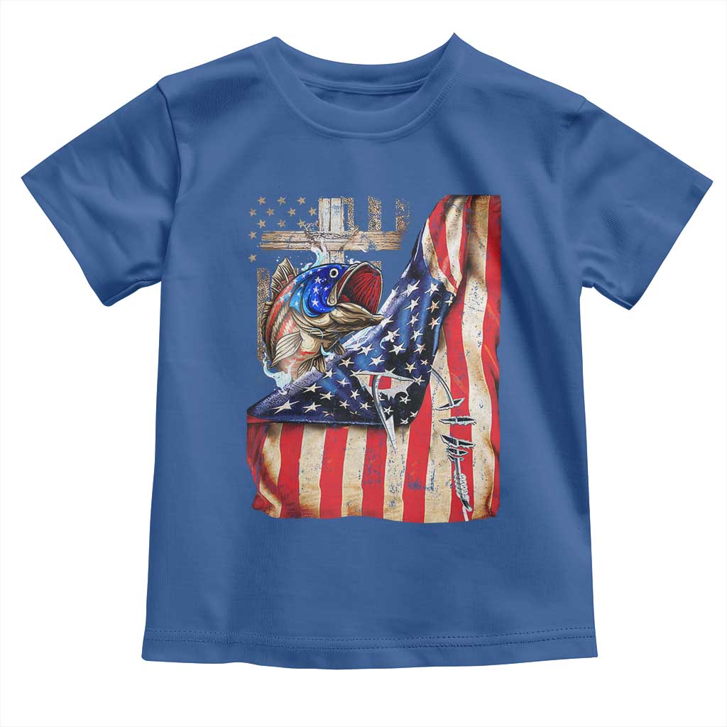 Fisherman Christian Fishing Vintage American Flag Toddler T Shirt - Wonder Print Shop