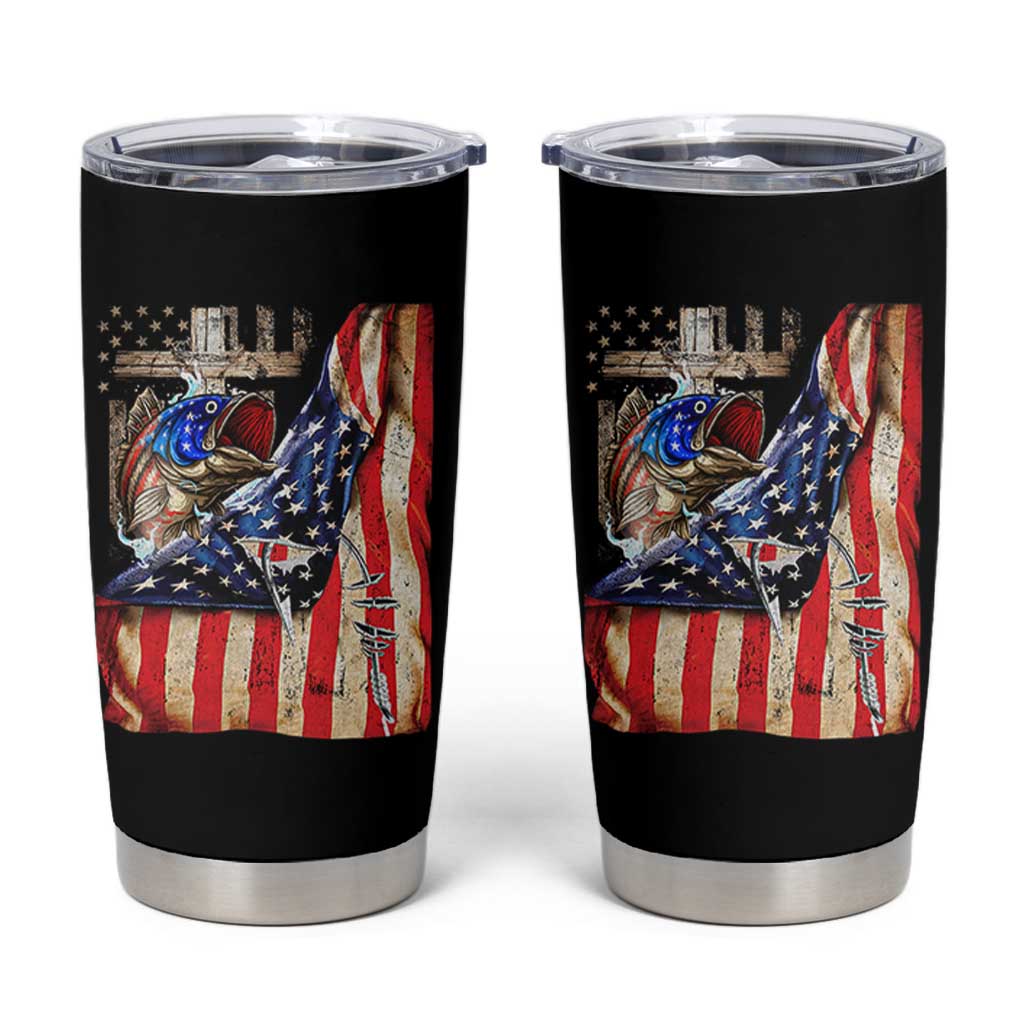 Fisherman Christian Fishing Vintage American Flag Tumbler Cup - Wonder Print Shop
