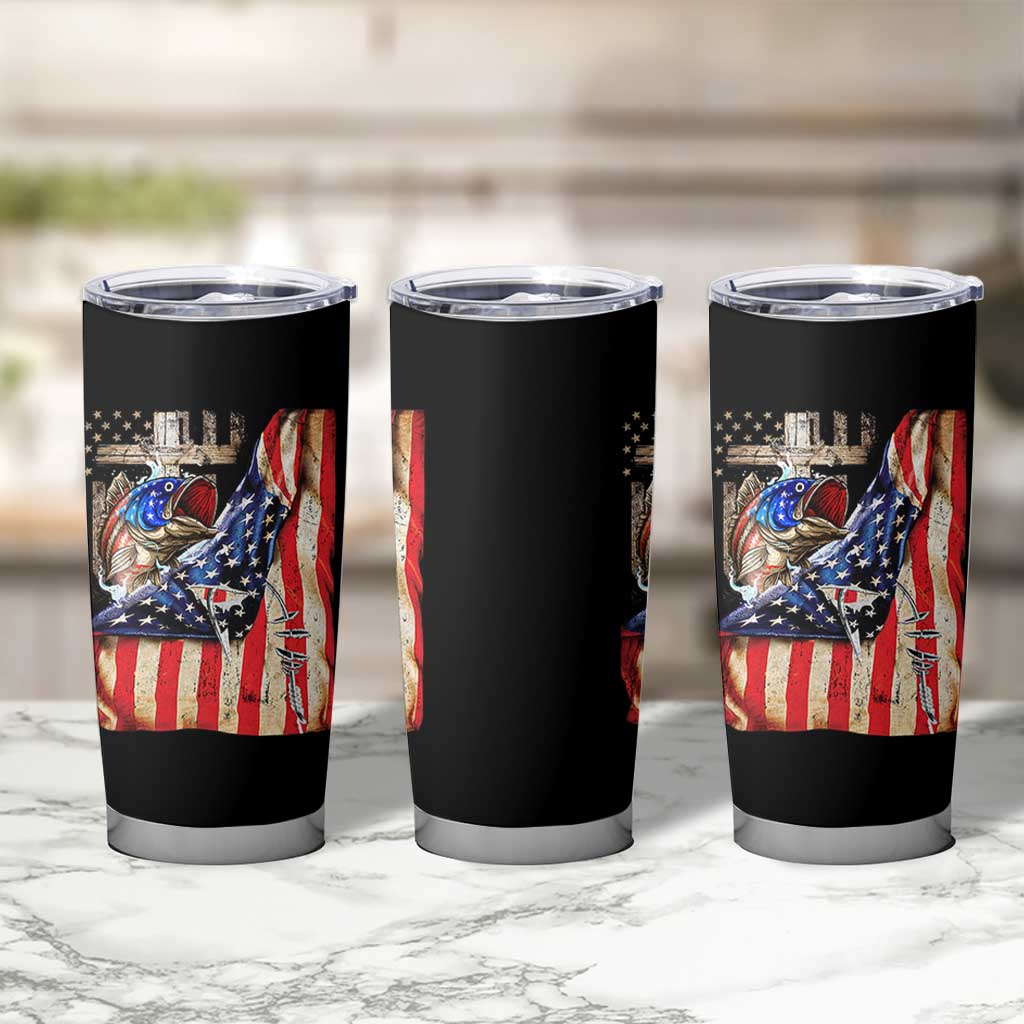 Fisherman Christian Fishing Vintage American Flag Tumbler Cup - Wonder Print Shop