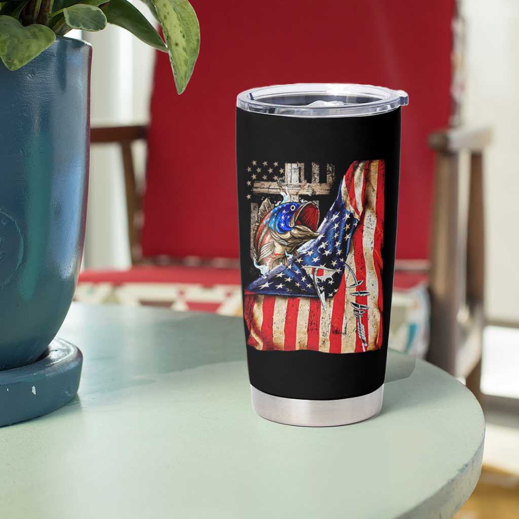 Fisherman Christian Fishing Vintage American Flag Tumbler Cup - Wonder Print Shop
