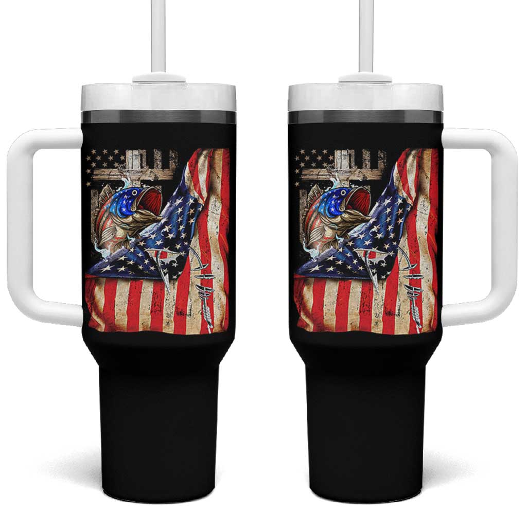 Fisherman Christian Fishing Vintage American Flag Tumbler With Handle - Wonder Print Shop