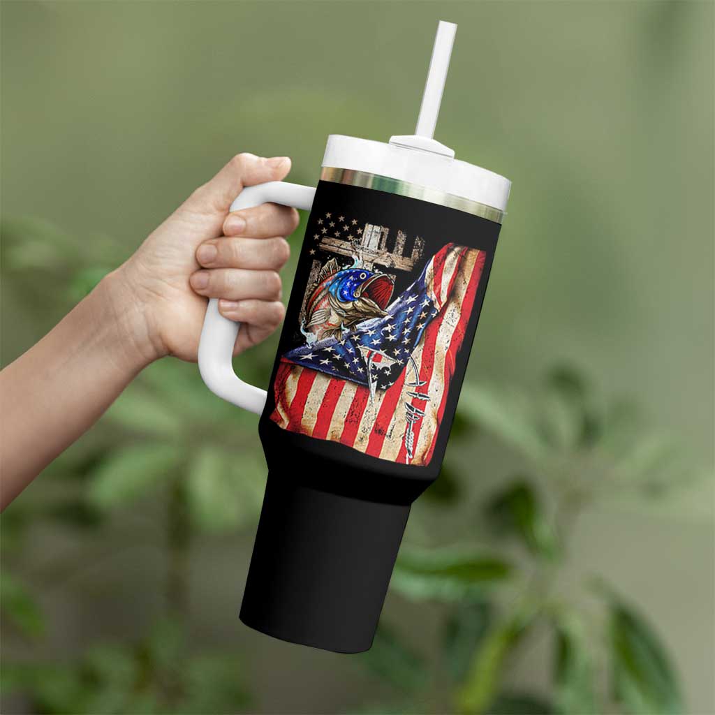Fisherman Christian Fishing Vintage American Flag Tumbler With Handle - Wonder Print Shop