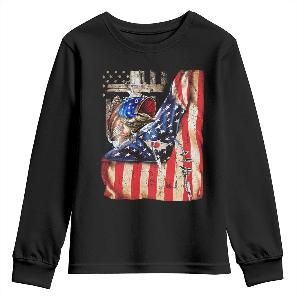 Fisherman Christian Fishing Vintage American Flag Youth Sweatshirt - Wonder Print Shop
