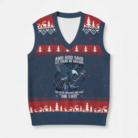 US Military Navy Sailor V-Neck Knit Sweater Vest And God Said Let There Be Sailors The Devil Groaned And Said - Wonder Print Shop