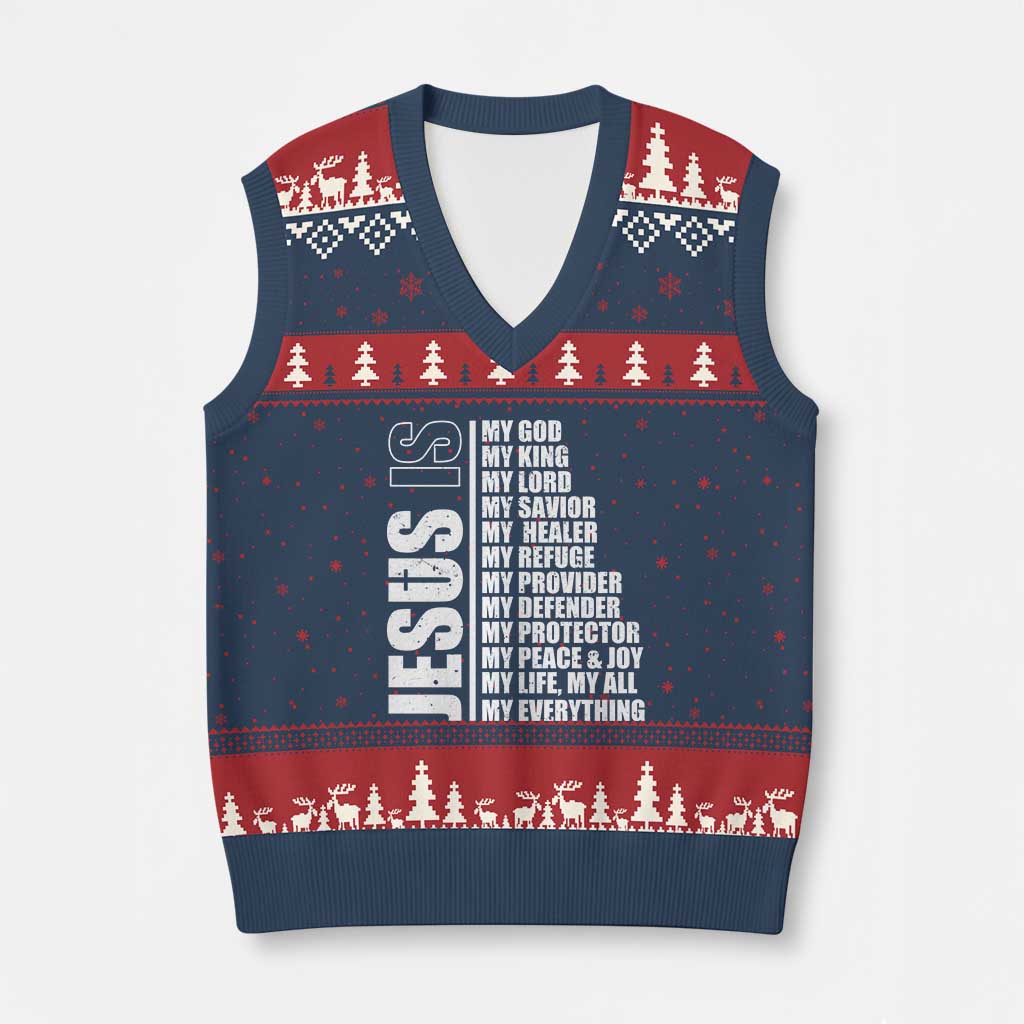 Jesus Is My Everything My God My Lord And Savior Christian V-Neck Knit Sweater Vest - Wonder Print Shop