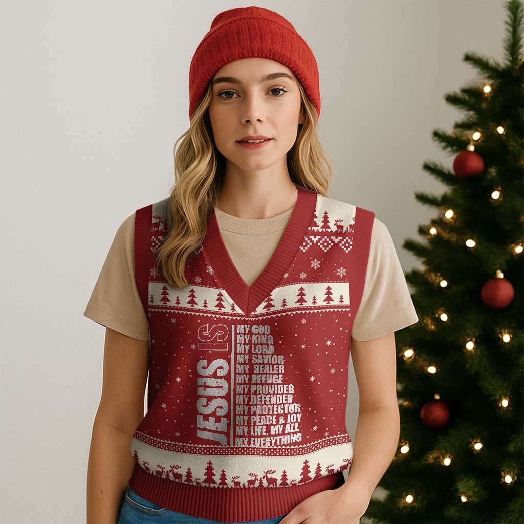 Jesus Is My Everything My God My Lord And Savior Christian V-Neck Knit Sweater Vest - Wonder Print Shop