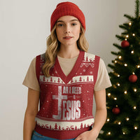 All I Need Is Jesus V-Neck Knit Sweater Vest Christian Believer Faith God Religious - Wonder Print Shop
