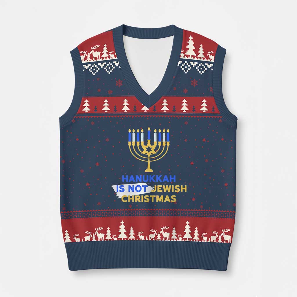 Funny Hanukkah Is Not Jewish Xmas V-Neck Knit Sweater Vest Chanukah Menorah - Wonder Print Shop