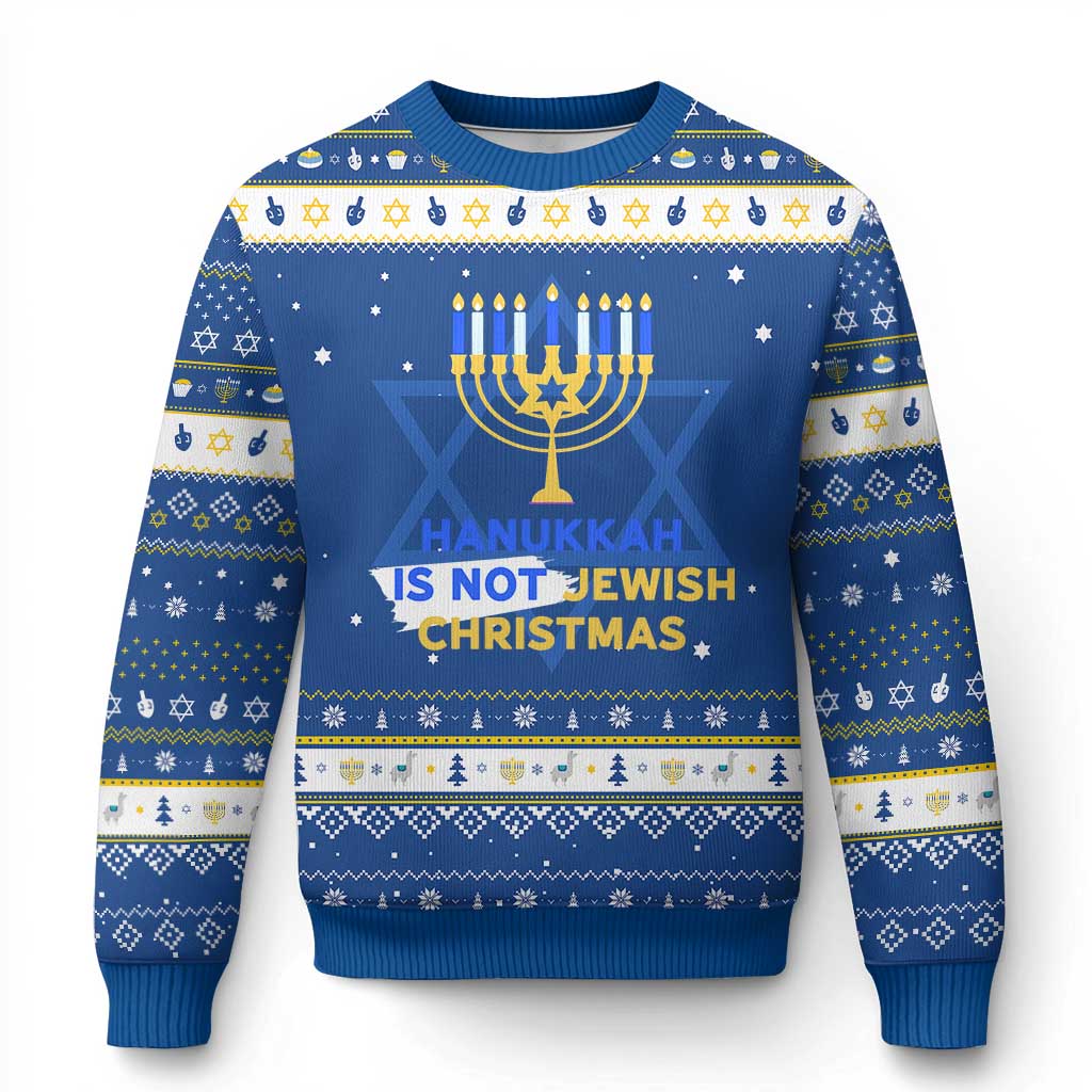 Funny Chanukah Is Not Jewish Christmas Hanukkah Ugly Sweater Jewish Holidays Menorah - Wonder Print Shop