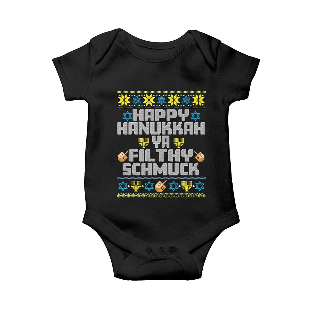 Happy Hanukkah Ya Fithy Schmuck Baby Onesie Funny Hanukkah Christmas Movie - Wonder Print Shop