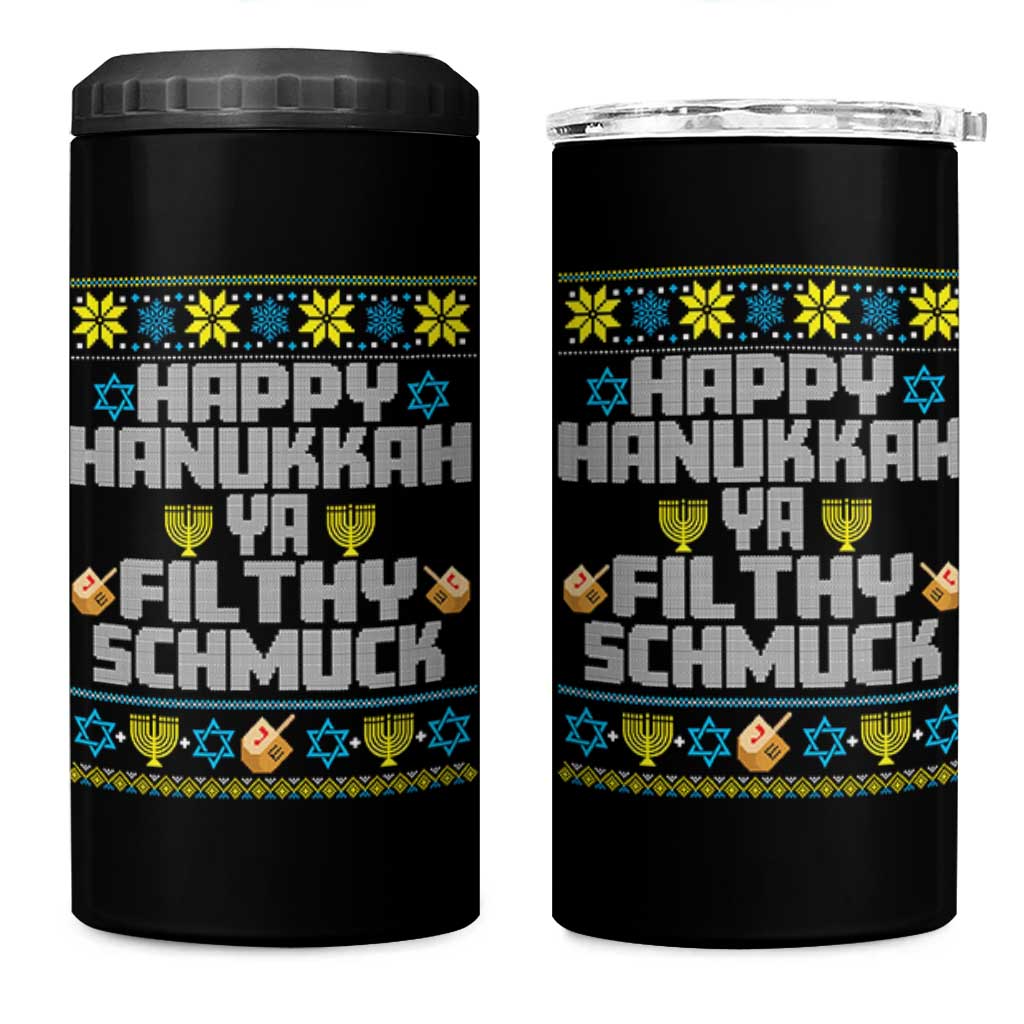 Happy Hanukkah Ya Fithy Schmuck 4 in 1 Can Cooler Tumbler Funny Hanukkah Christmas Movie - Wonder Print Shop