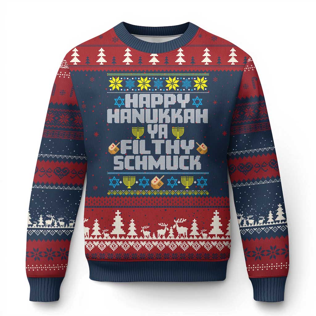 Happy Hanukkah Ya Fithy Schmuck Ugly Christmas Sweater Funny Hanukkah Xmas Movie - Wonder Print Shop