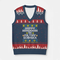 Happy Hanukkah Ya Fithy Schmuck V-Neck Knit Sweater Vest Funny Hanukkah Xmas Movie - Wonder Print Shop