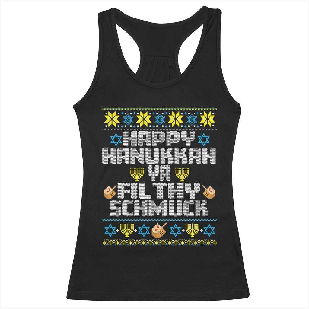 Happy Hanukkah Ya Fithy Schmuck Racerback Tank Top Funny Hanukkah Christmas Movie - Wonder Print Shop