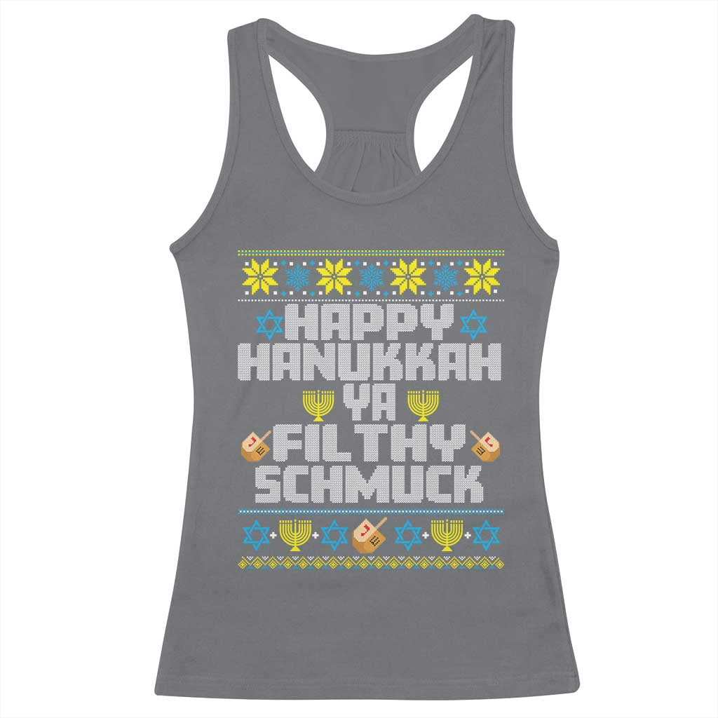 Happy Hanukkah Ya Fithy Schmuck Racerback Tank Top Funny Hanukkah Christmas Movie - Wonder Print Shop