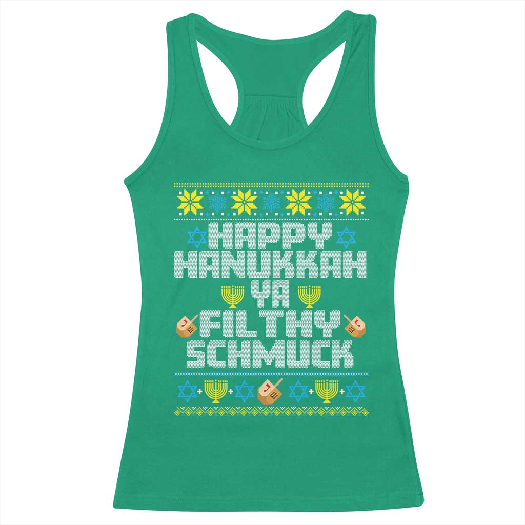 Happy Hanukkah Ya Fithy Schmuck Racerback Tank Top Funny Hanukkah Christmas Movie - Wonder Print Shop