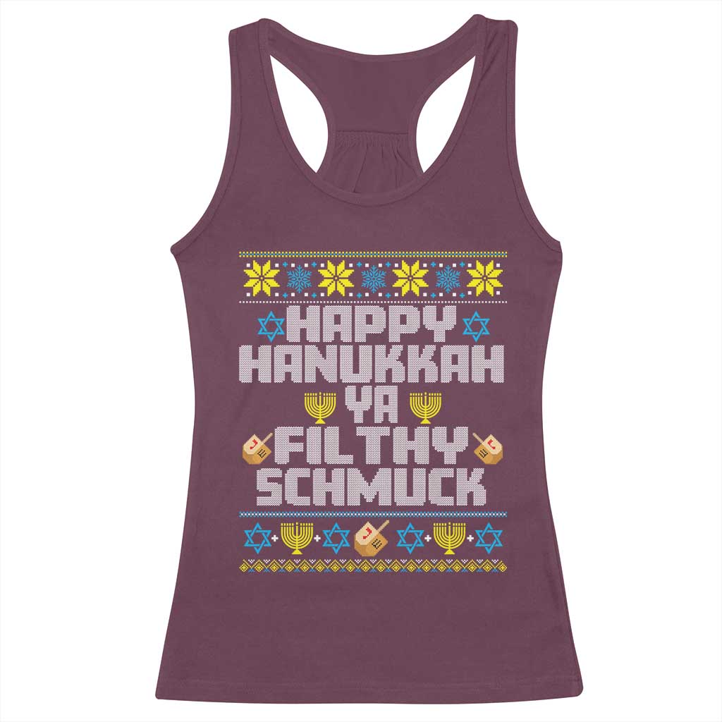 Happy Hanukkah Ya Fithy Schmuck Racerback Tank Top Funny Hanukkah Christmas Movie - Wonder Print Shop