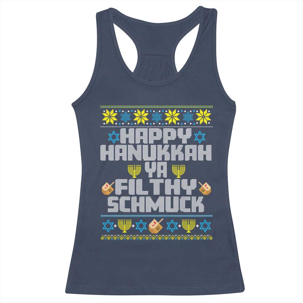 Happy Hanukkah Ya Fithy Schmuck Racerback Tank Top Funny Hanukkah Christmas Movie - Wonder Print Shop