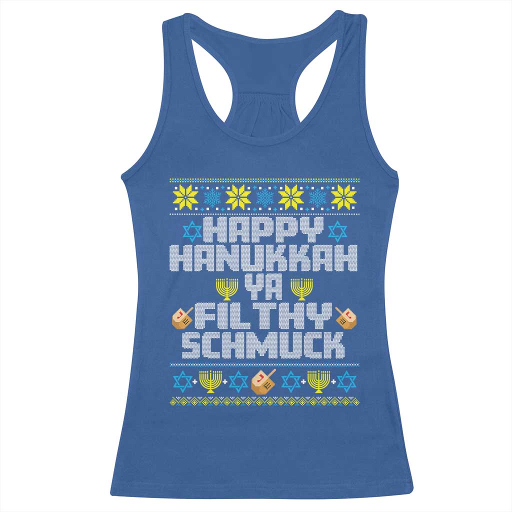 Happy Hanukkah Ya Fithy Schmuck Racerback Tank Top Funny Hanukkah Christmas Movie - Wonder Print Shop