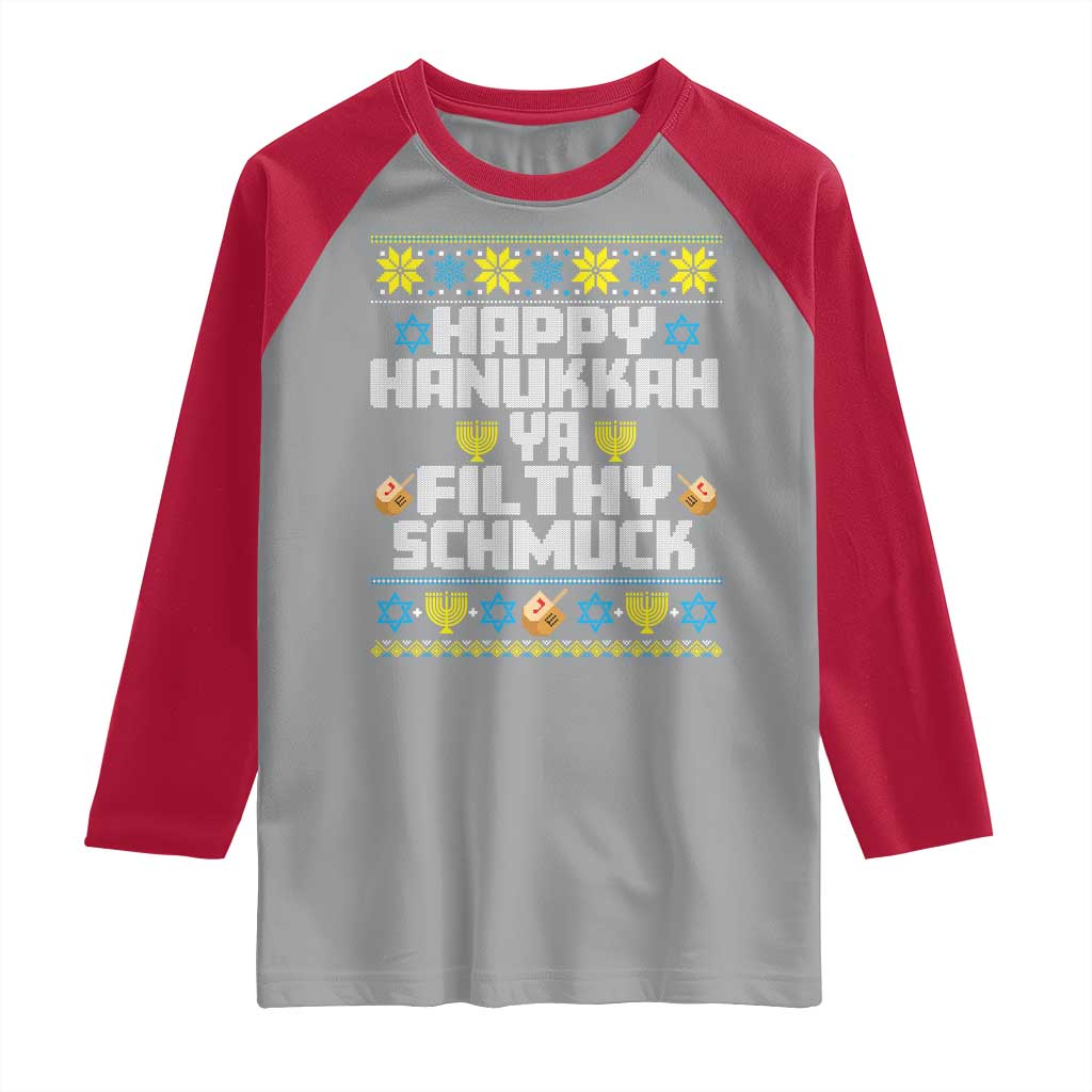 Happy Hanukkah Ya Fithy Schmuck Raglan Shirt Funny Hanukkah Christmas Movie - Wonder Print Shop