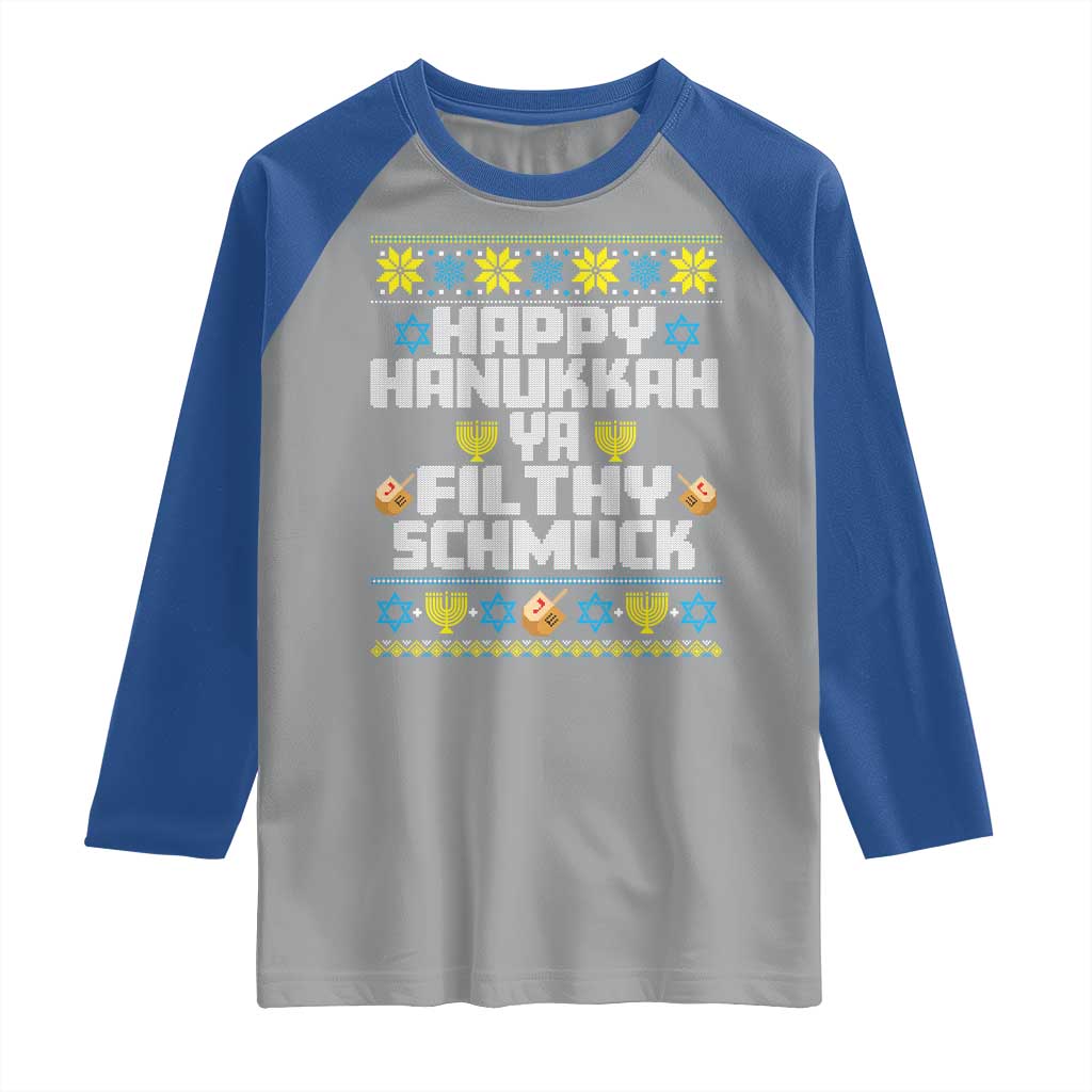 Happy Hanukkah Ya Fithy Schmuck Raglan Shirt Funny Hanukkah Christmas Movie - Wonder Print Shop