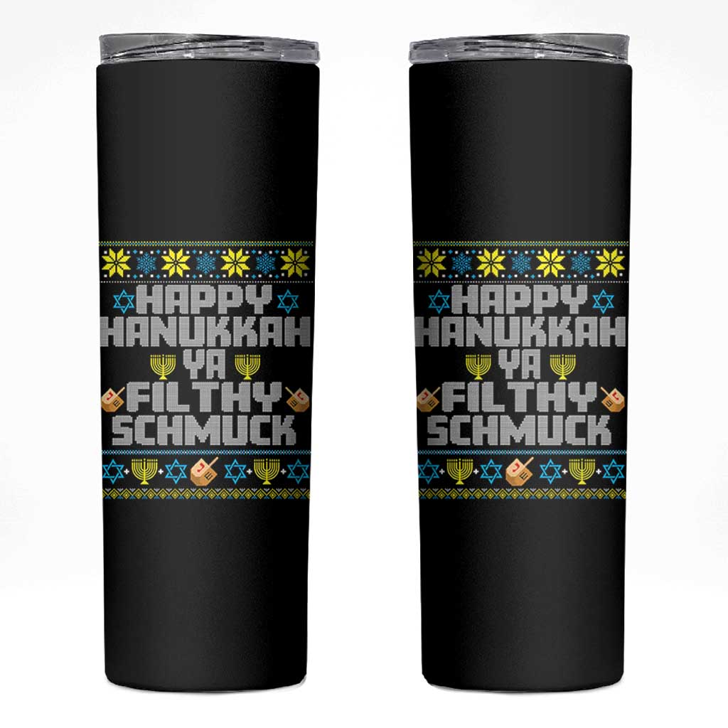 Happy Hanukkah Ya Fithy Schmuck Skinny Tumbler Funny Hanukkah Christmas Movie - Wonder Print Shop