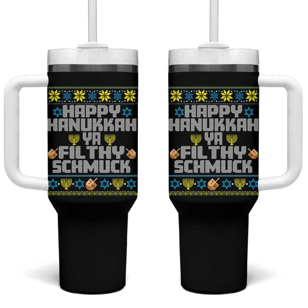 Happy Hanukkah Ya Fithy Schmuck Tumbler With Handle Funny Hanukkah Christmas Movie - Wonder Print Shop
