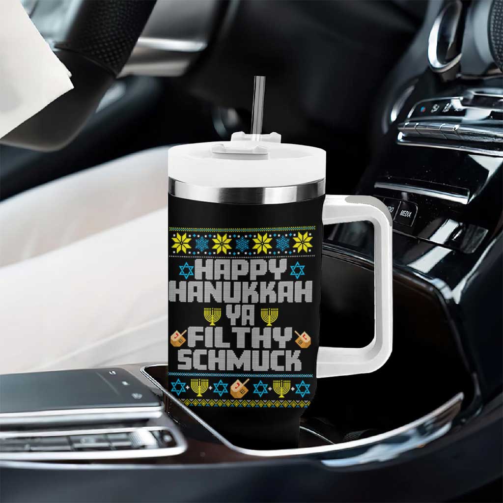 Happy Hanukkah Ya Fithy Schmuck Tumbler With Handle Funny Hanukkah Christmas Movie - Wonder Print Shop
