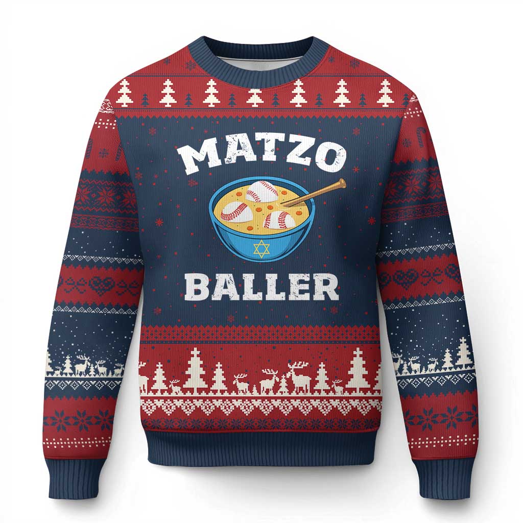 Funny Hanukkah Baseball Ugly Christmas Sweater Matzo Baller Matzah Ball Jewish Chanukah Sports Lover - Wonder Print Shop
