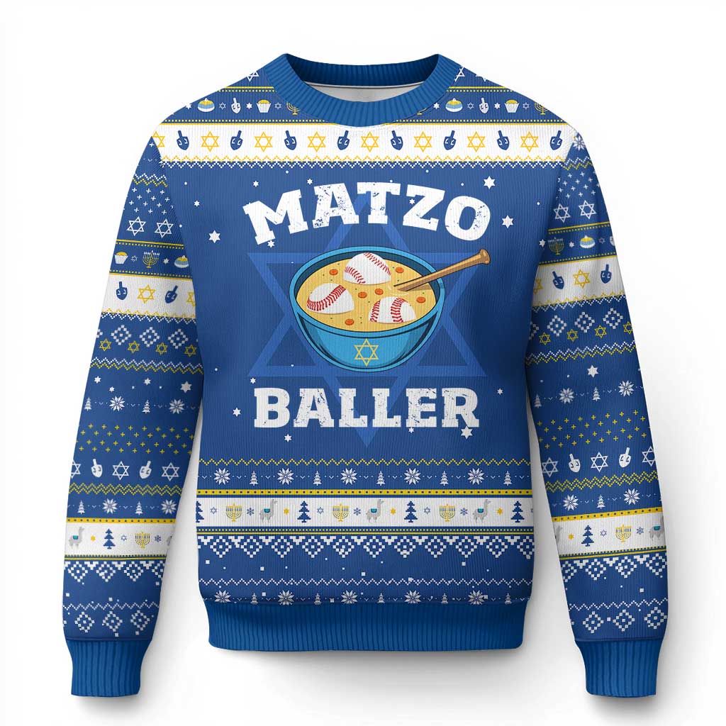 Funny Chanukah Baseball Hanukkah Ugly Sweater Matzo Baller Matzah Ball Jewish Holidays Sports Lover - Wonder Print Shop
