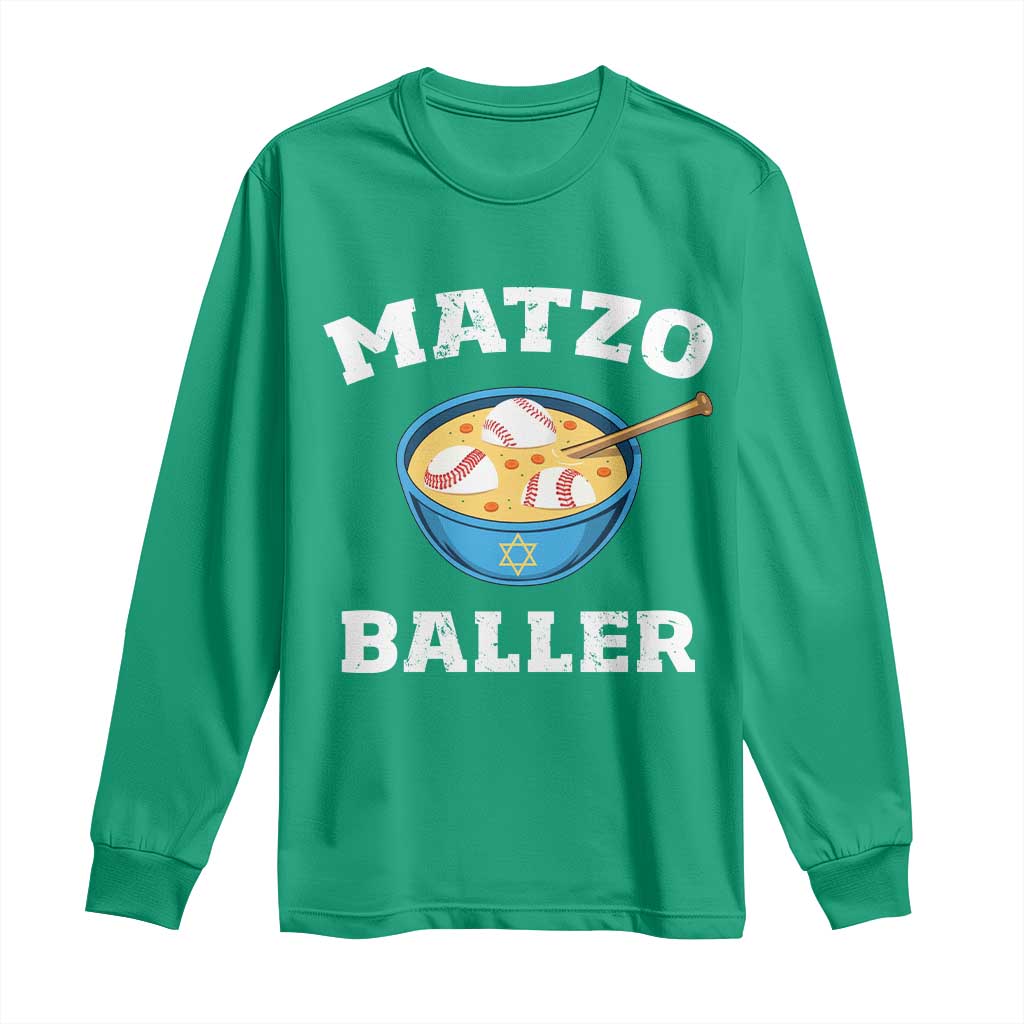 Funny Hanukkah Baseball Long Sleeve Shirt Matzo Baller Matzah Ball Jewish Chanukah Sports Lover - Wonder Print Shop