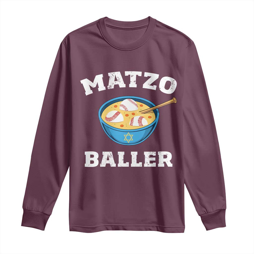 Funny Hanukkah Baseball Long Sleeve Shirt Matzo Baller Matzah Ball Jewish Chanukah Sports Lover - Wonder Print Shop