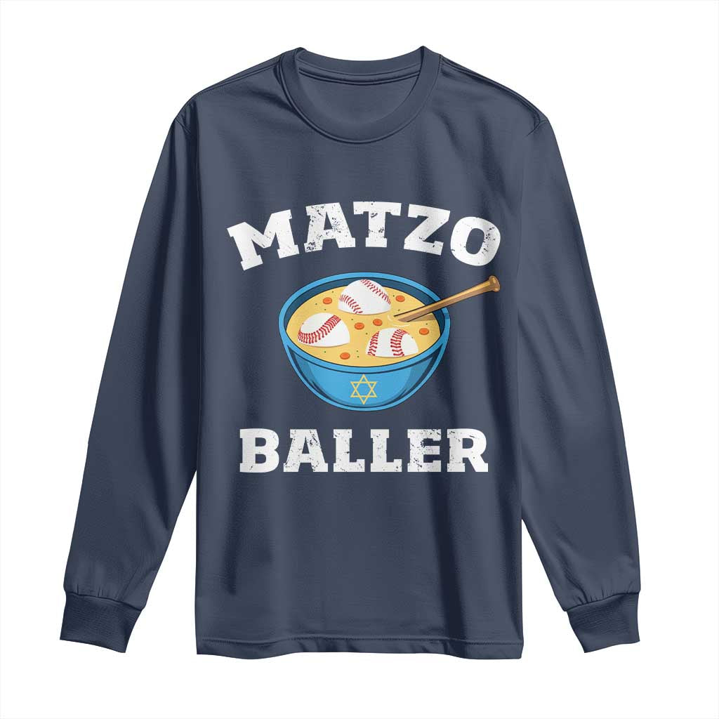 Funny Hanukkah Baseball Long Sleeve Shirt Matzo Baller Matzah Ball Jewish Chanukah Sports Lover - Wonder Print Shop