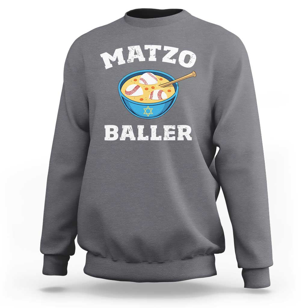 Funny Hanukkah Baseball Sweatshirt Matzo Baller Matzah Ball Jewish Chanukah Sports Lover - Wonder Print Shop
