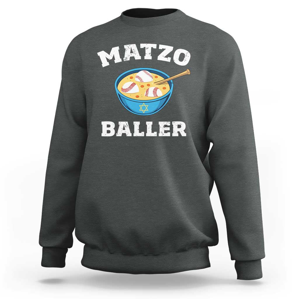 Funny Hanukkah Baseball Sweatshirt Matzo Baller Matzah Ball Jewish Chanukah Sports Lover - Wonder Print Shop
