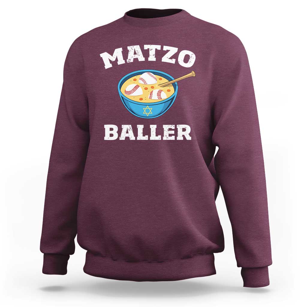 Funny Hanukkah Baseball Sweatshirt Matzo Baller Matzah Ball Jewish Chanukah Sports Lover - Wonder Print Shop