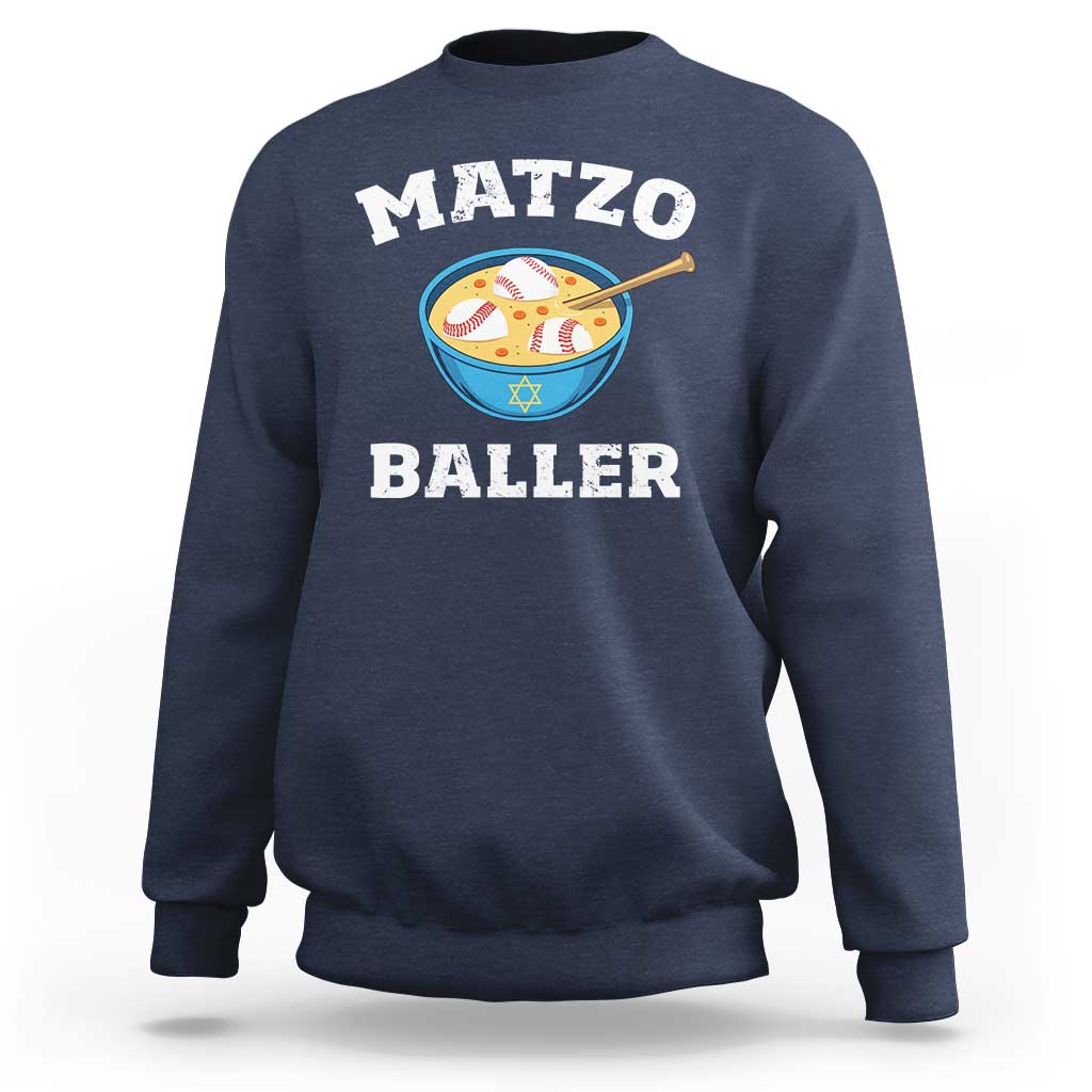 Funny Hanukkah Baseball Sweatshirt Matzo Baller Matzah Ball Jewish Chanukah Sports Lover - Wonder Print Shop